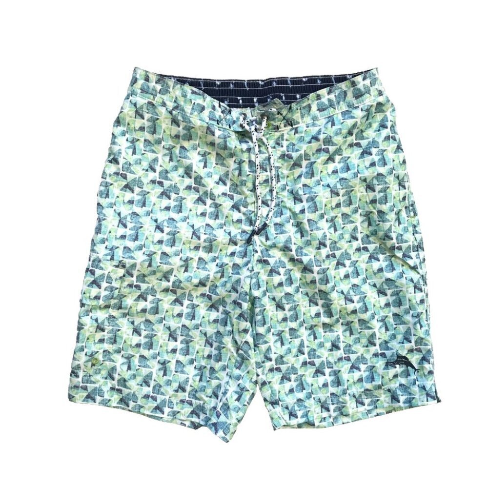 Tommy Bahama Swim Trunks Shorts Mens Small Blue Green White 8" Inseam Bottoms